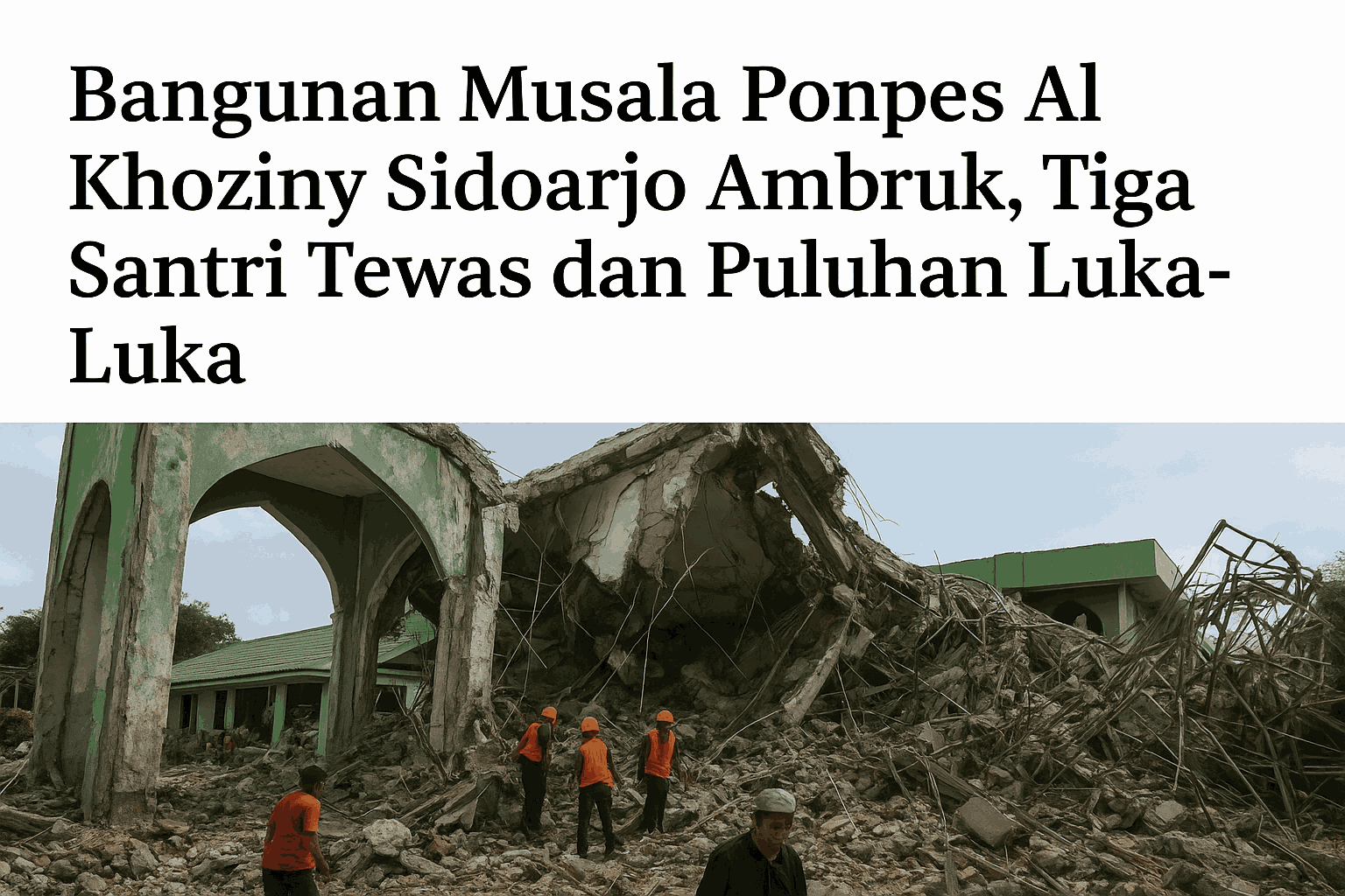 Bangunan Musala Ponpes Al Khoziny Sidoarjo Ambruk, Tiga Santri Tewas dan Puluhan Luka-Luka
