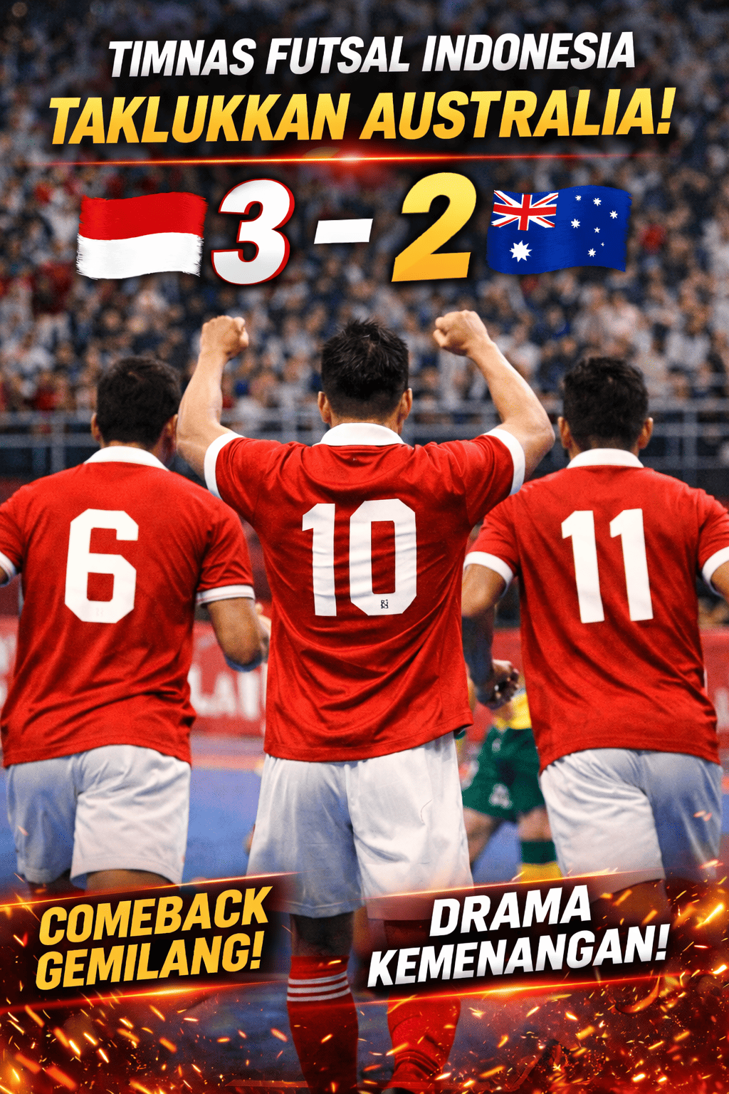 Timnas Futsal Indonesia Taklukkan Australia 3–2, Duel Ketat Berakhir Kemenangan Dramatis