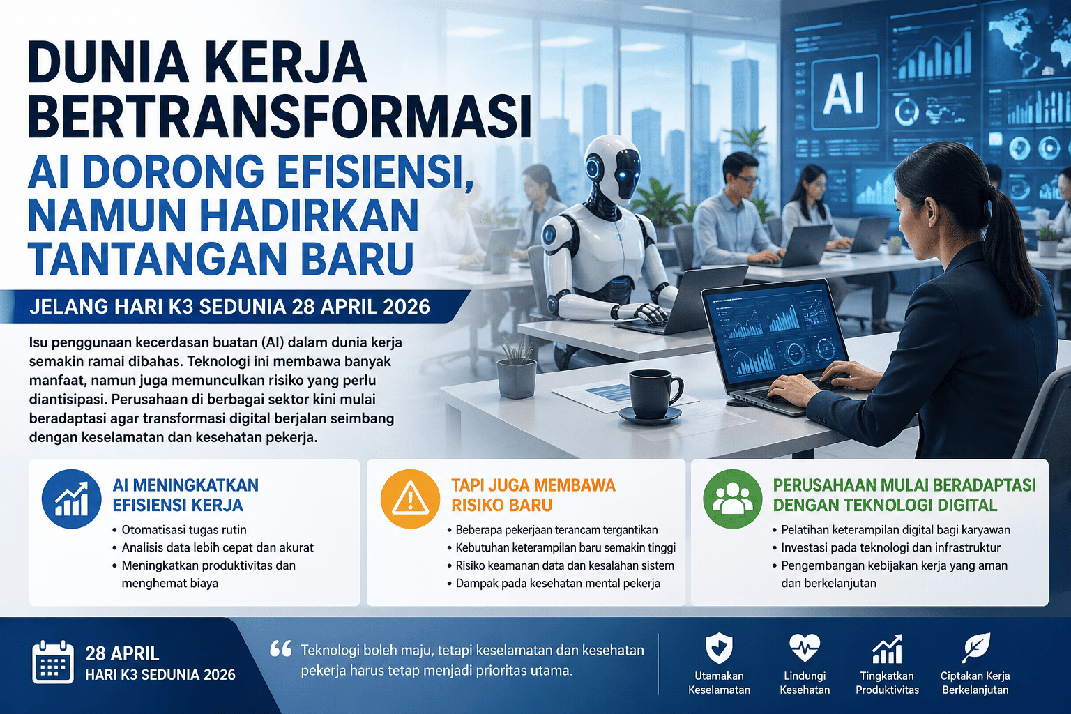 Dunia Kerja Bertransformasi: AI Dorong Efisiensi, Namun Hadirkan Tantangan Baru Jelang Hari K3 Sedunia 2026