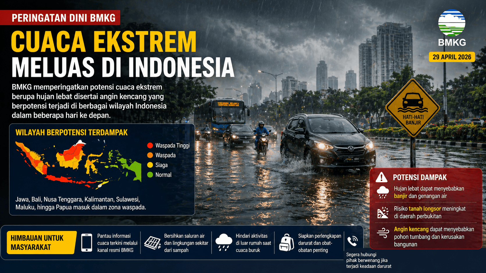 Cuaca Ekstrem Meluas, Warga Diminta Waspada Potensi Banjir dan Longsor