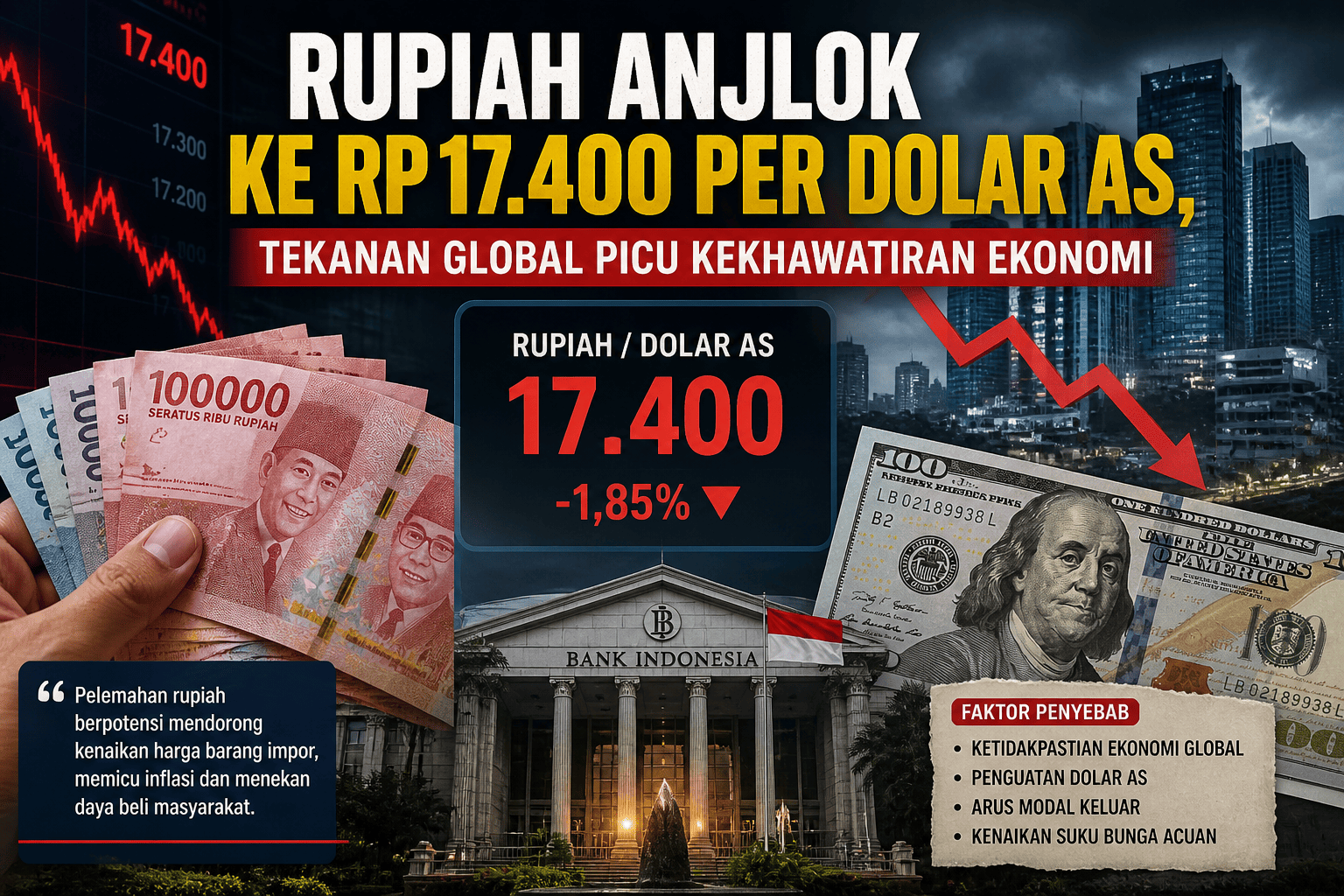 Nilai Tukar Rupiah Melemah Tajam ke Rp17.400, Ekonomi Indonesia Dihantam Tekanan Global