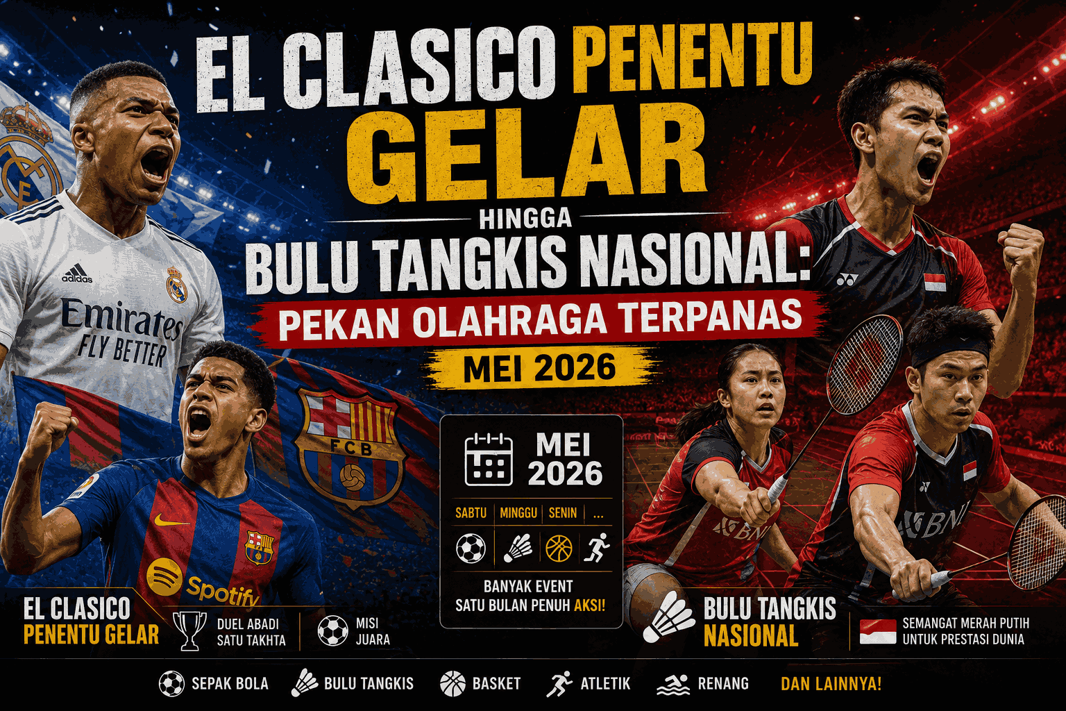 El Clasico Penentu Gelar hingga Bulu Tangkis Nasional Warnai Pekan Olahraga Terpanas Mei 2026