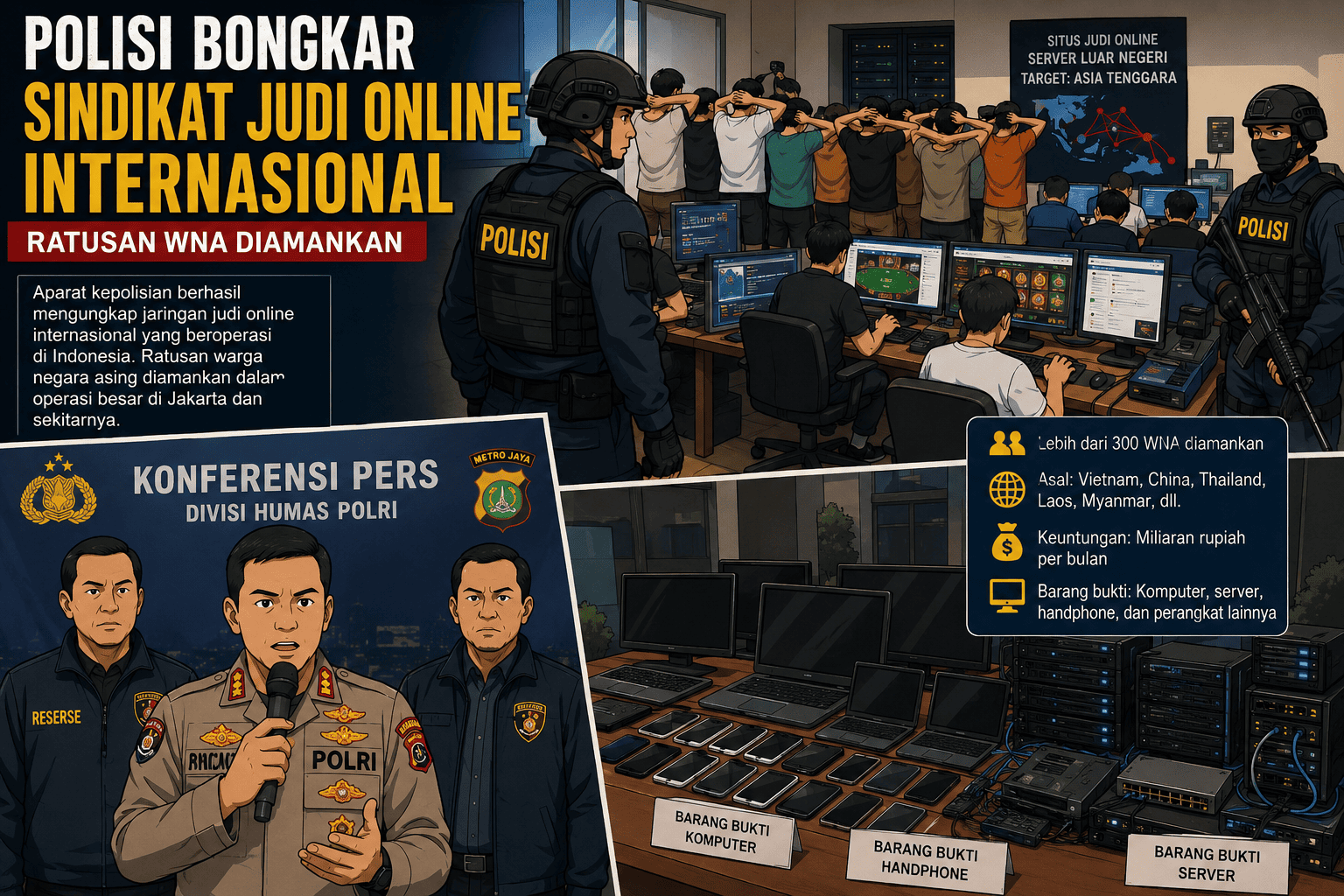 Polisi Bongkar Sindikat Judi Online Internasional, Ratusan WNA Diamankan