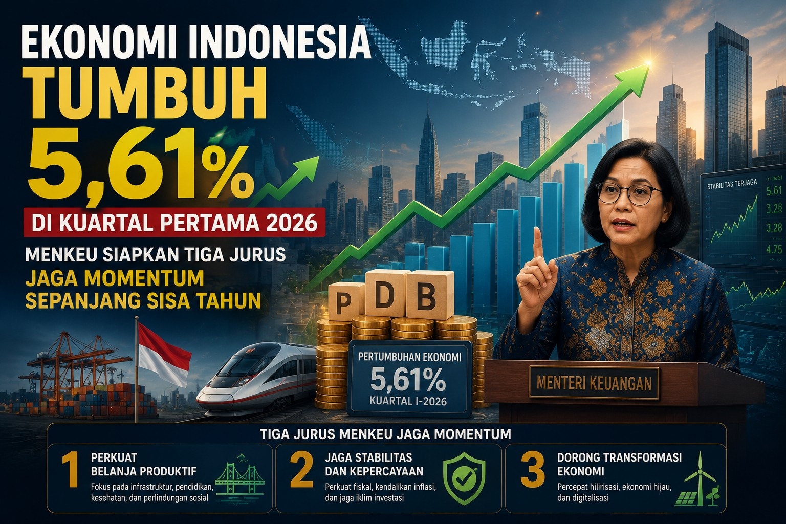 Ekonomi Indonesia Tumbuh 5,61 Persen di Kuartal Pertama 2026, Menkeu Siapkan Tiga Jurus Jaga Momentum Sepanjang Sisa Tahun