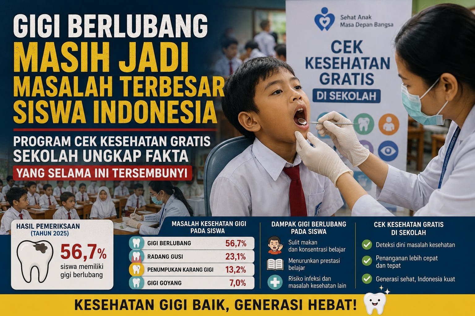 Gigi Berlubang Masih Jadi Masalah Terbesar Siswa Indonesia, Program Cek Kesehatan Gratis Sekolah Ungkap Fakta yang Selama Ini Tersembunyi