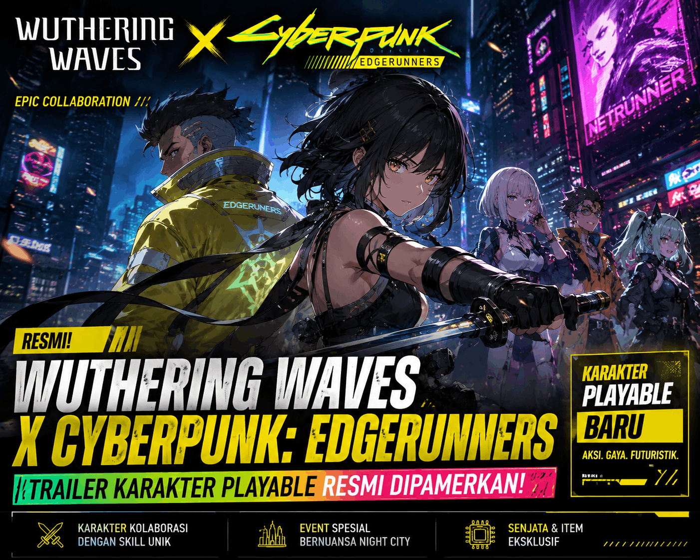 Kolaborasi Wuthering Waves x Cyberpunk Edgerunners Resmi Dipamerkan, Trailer Karakter Baru Langsung Bikin Gamer Hype