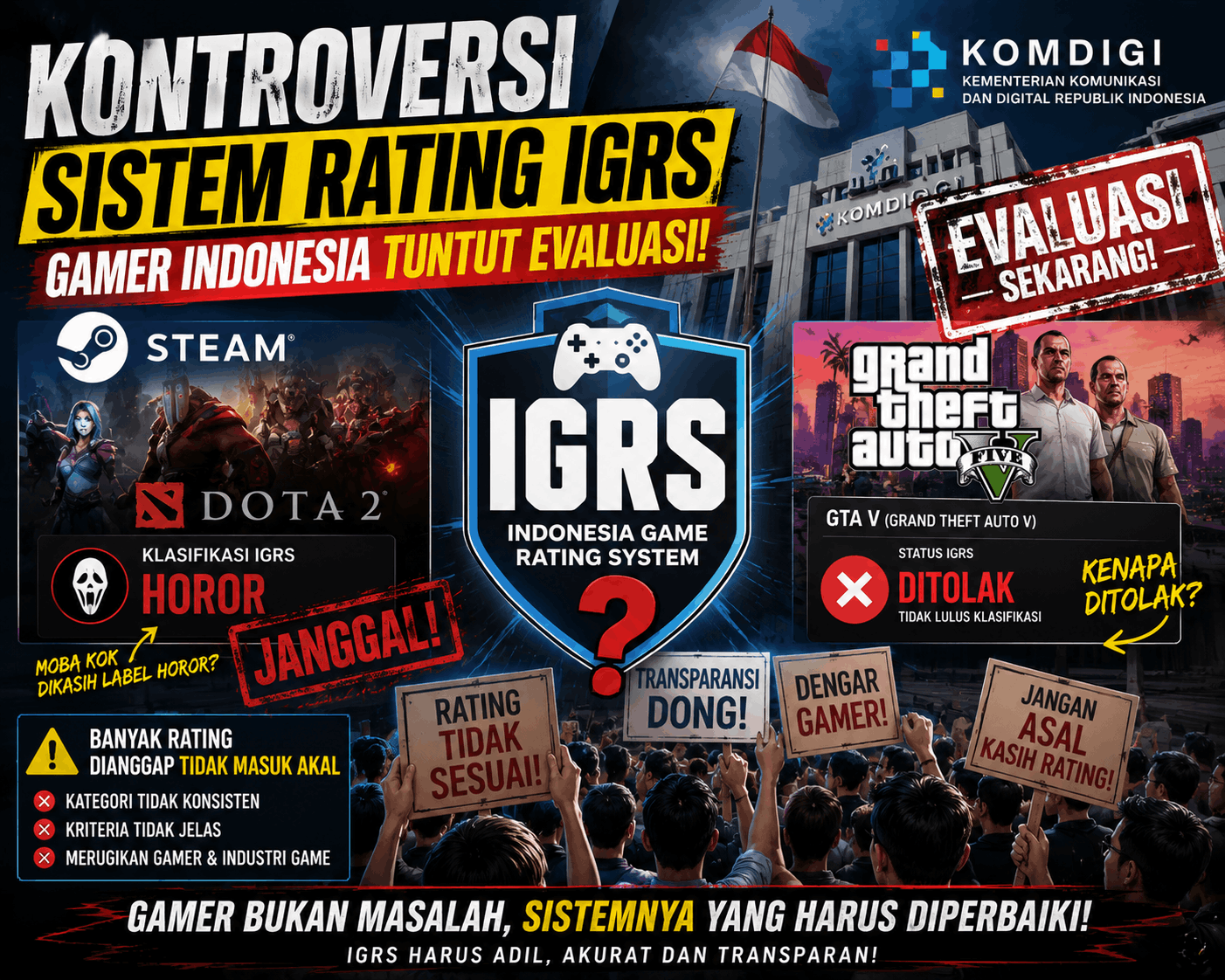 Kontroversi Rating IGRS di Steam Tuai Kritik Gamer Indonesia, Dota 2 Disebut Horor hingga GTA V Pernah Ditolak