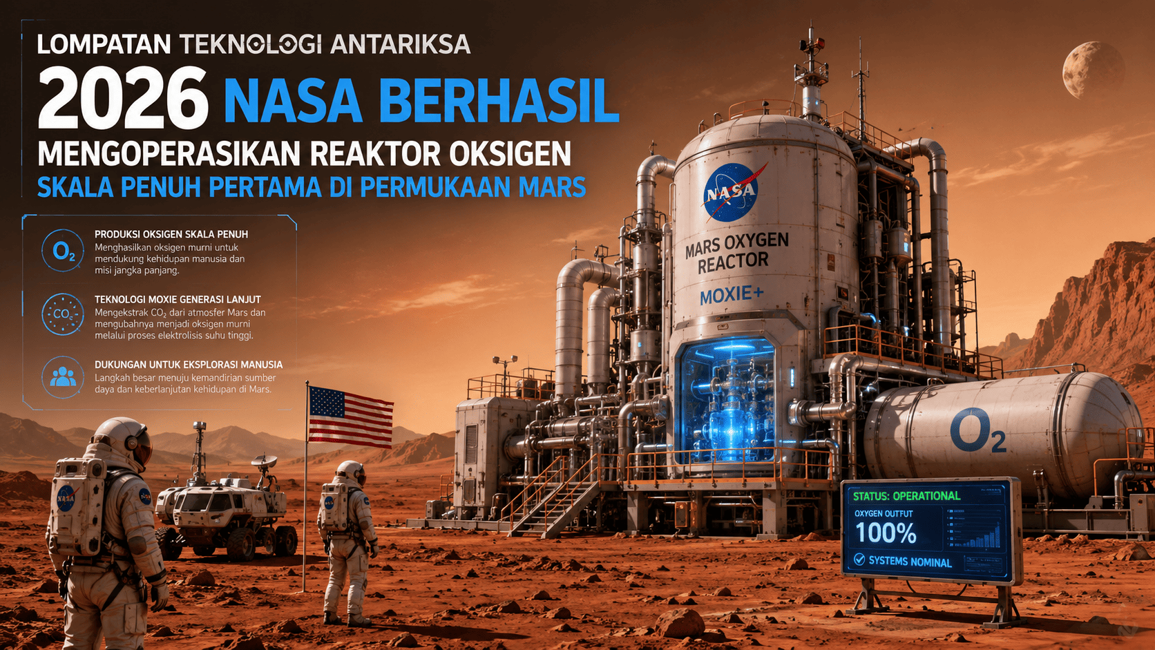 Lompatan Teknologi Antariksa 2026 NASA Berhasil Mengoperasikan Reaktor Oksigen Skala Penuh Pertama di Permukaan Mars