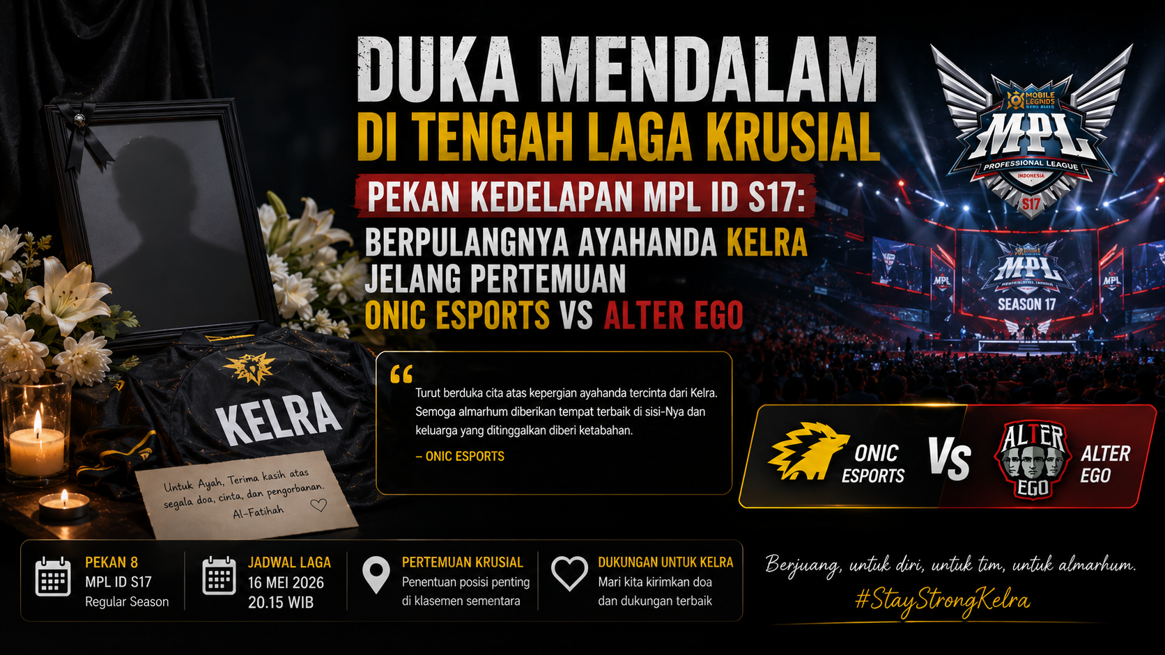 Duka Mendalam di Tengah Laga Krusial Pekan Kedelapan MPL ID S17, Berpulangnya Ayahanda Kelra Jelang Pertemuan ONIC Esports vs Alter Ego