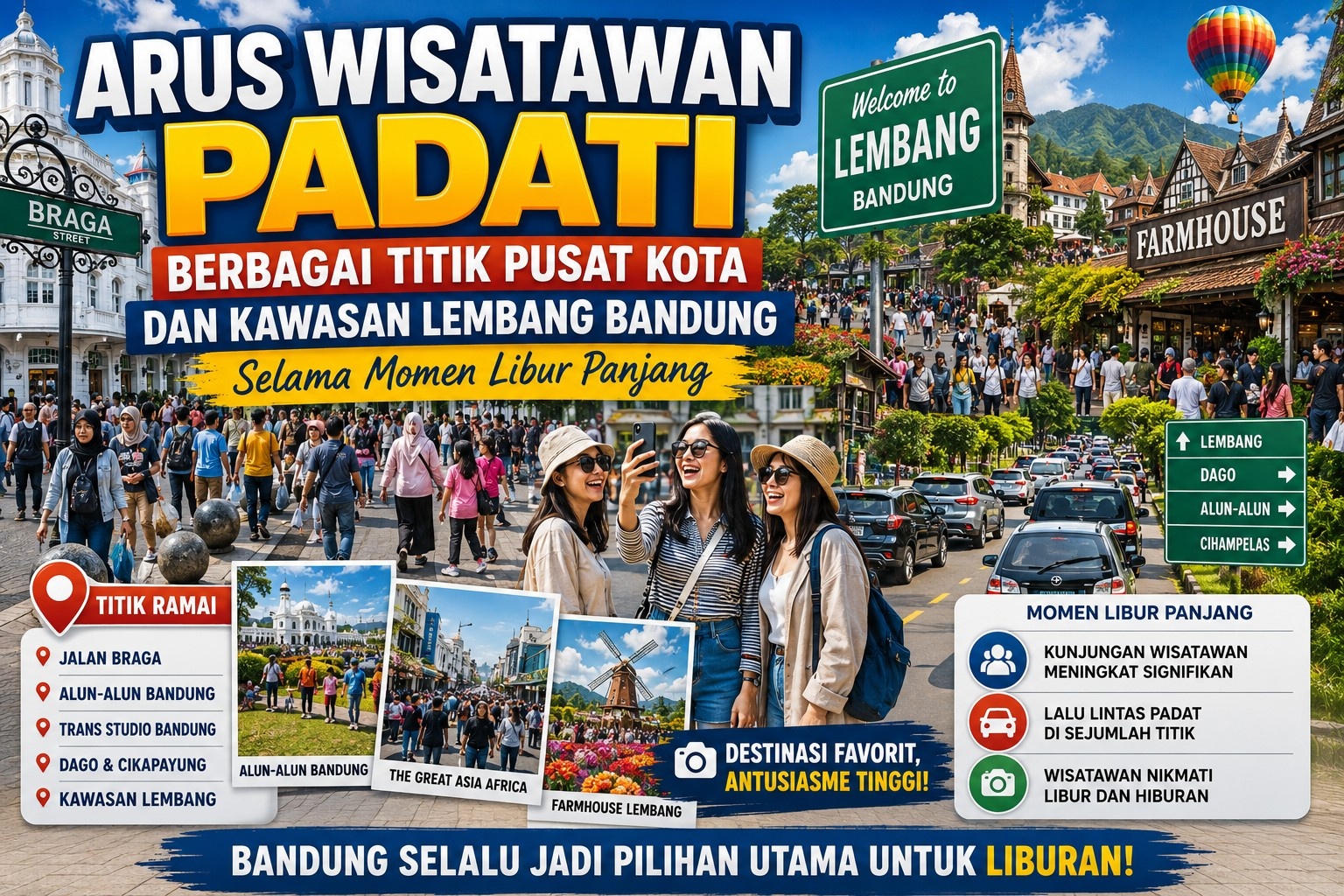 Arus Wisatawan Padati Berbagai Titik Pusat Kota dan Kawasan Lembang Bandung Selama Momen Libur Panjang