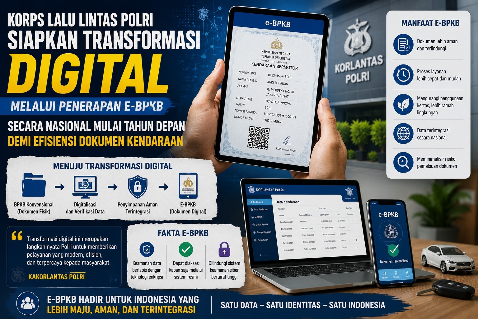 Korps Lalu Lintas Polri Siapkan Transformasi Digital Melalui Penerapan E-BPKB Secara Nasional Mulai Tahun Depan demi Efisiensi Dokumen Kendaraan