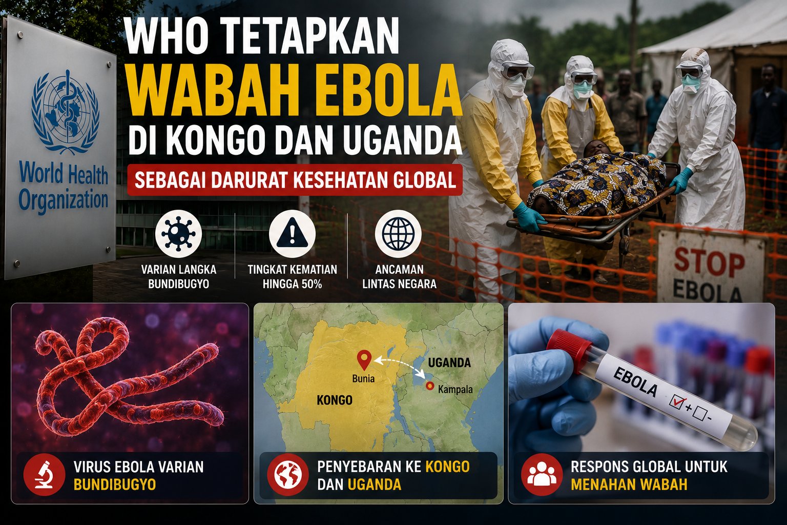 WHO Tetapkan Wabah Ebola di Kongo dan Uganda sebagai Darurat Global