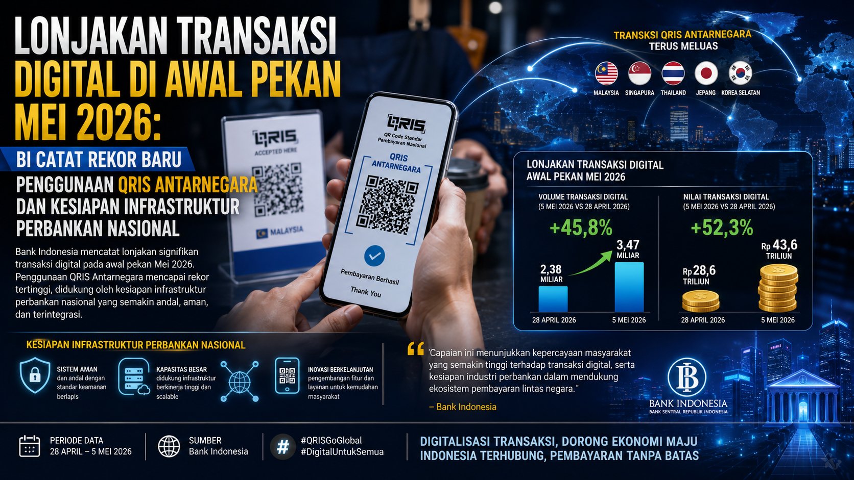 Lonjakan Transaksi Digital di Awal Pekan Mei 2026, BI Catat Rekor Baru Penggunaan QRIS Antarnegara dan Kesiapan Infrastruktur Perbankan Nasional
