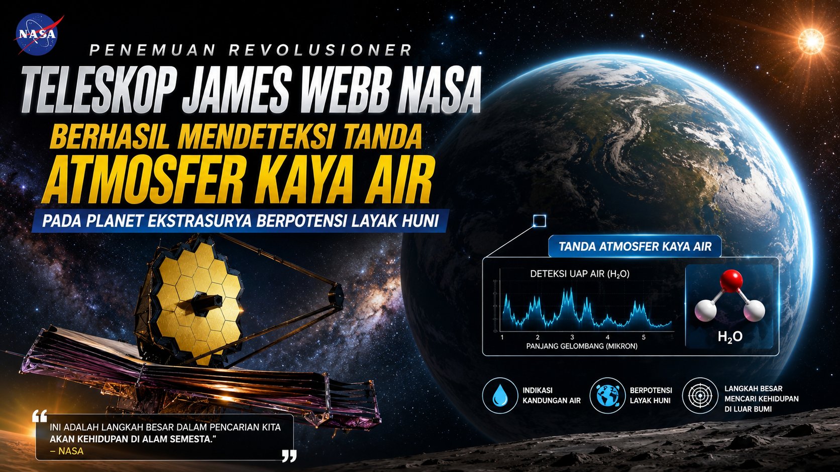 Penemuan Revolusioner Teleskop James Webb NASA Berhasil Mendeteksi Tanda Atmosfer Kaya Air Pada Planet Ekstrasurya Berpotensi Layak Huni