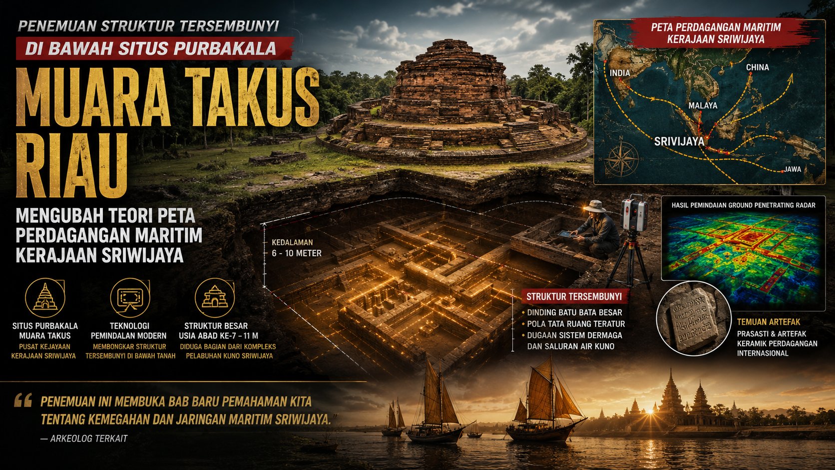 Penemuan Struktur Tersembunyi di Bawah Situs Purbakala Muara Takus Riau Mengubah Teori Peta Perdagangan Maritim Kerajaan Sriwijaya