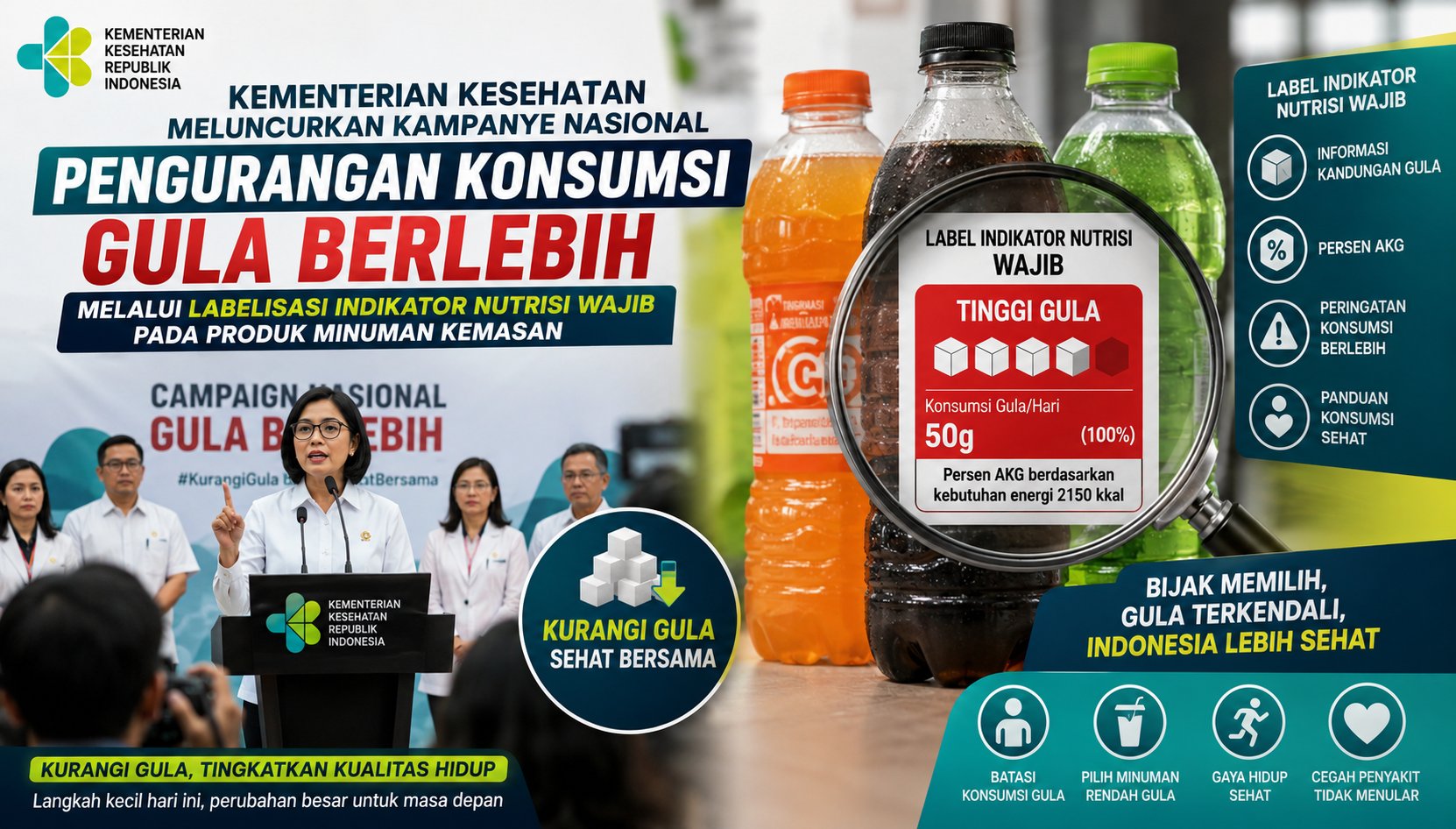 Kementerian Kesehatan Meluncurkan Kampanye Nasional Pengurangan Konsumsi Gula Berlebih Melalui Labelisasi Indikator Nutrisi Wajib Pada Produk Minuman Kemasan