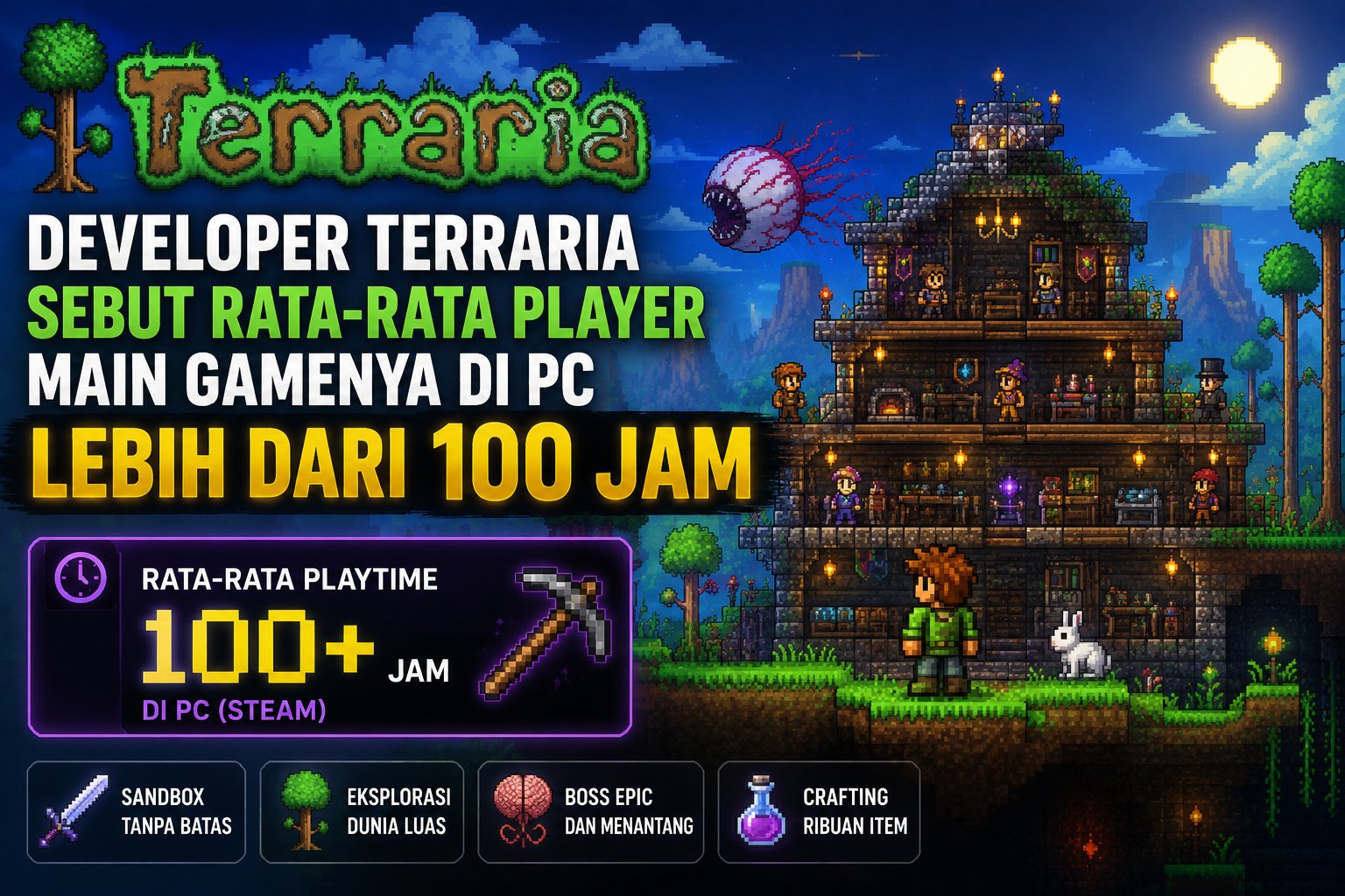 Developer Terraria Ungkap Rata-Rata Player PC Habiskan Waktu Main Lebih dari 100 Jam