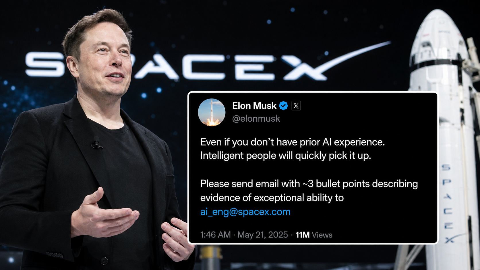 Elon Musk Buka Lowongan Kerja di SpaceX Tanpa Ijazah dan CV, Cukup Tunjukkan Kemampuan Luar Biasa