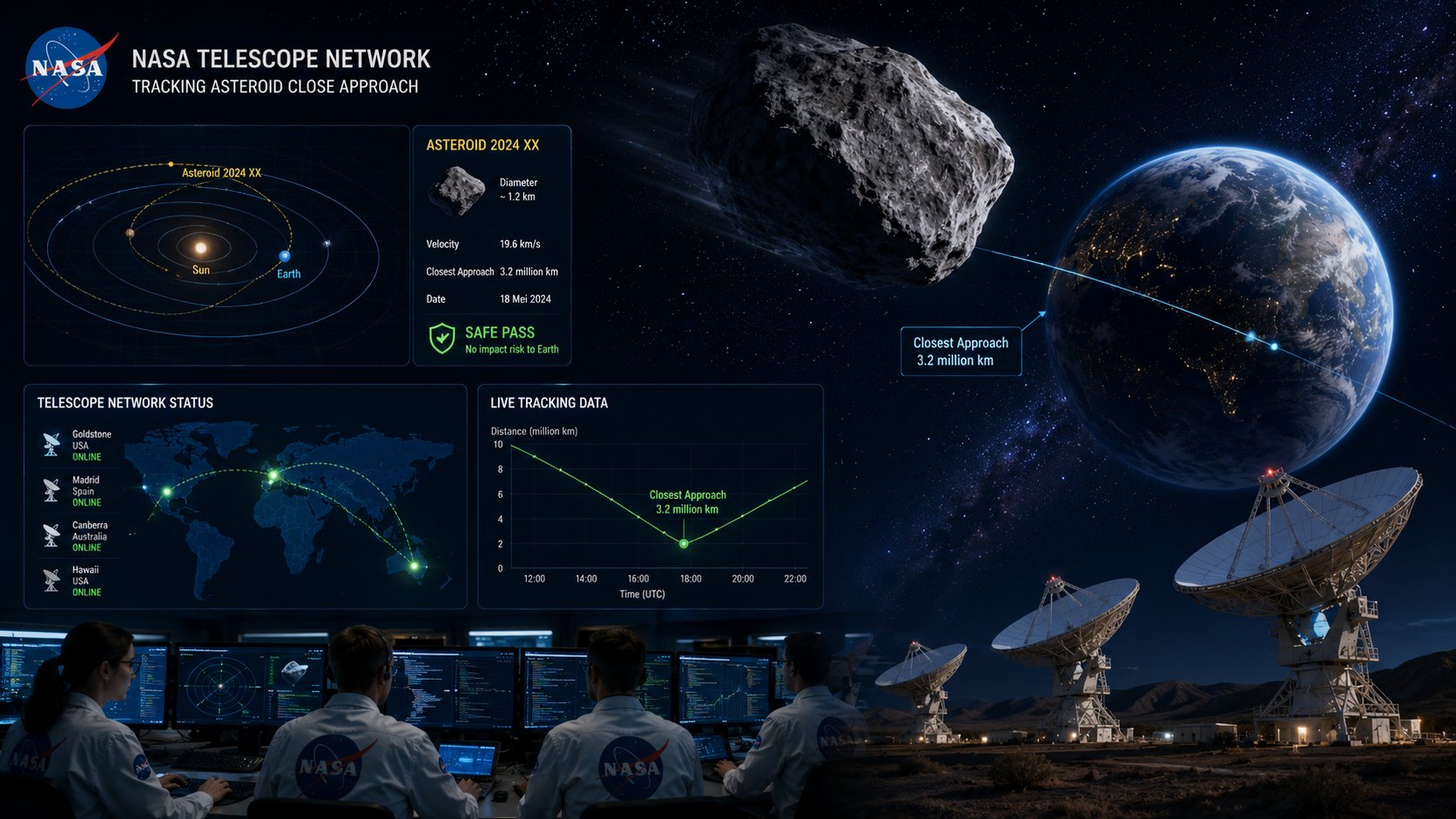 Sistem Jaringan Teleskop NASA Berhasil Melacak Perlintasan Asteroid Berukuran Raksasa yang Melintas Aman dalam Jarak Dekat dengan Orbit Bumi