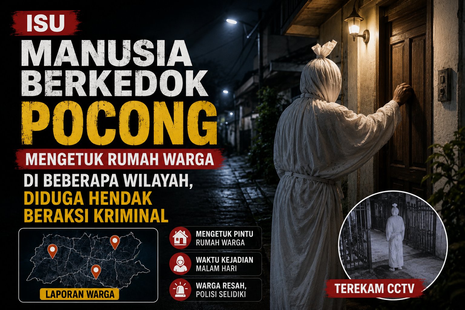 Isu Manusia Berkedok Pocong Mengetuk Rumah Warga di Beberapa Kawasan, Diduga Hendak Beraksi Kriminal Sambil Membawa Senjata Tajam