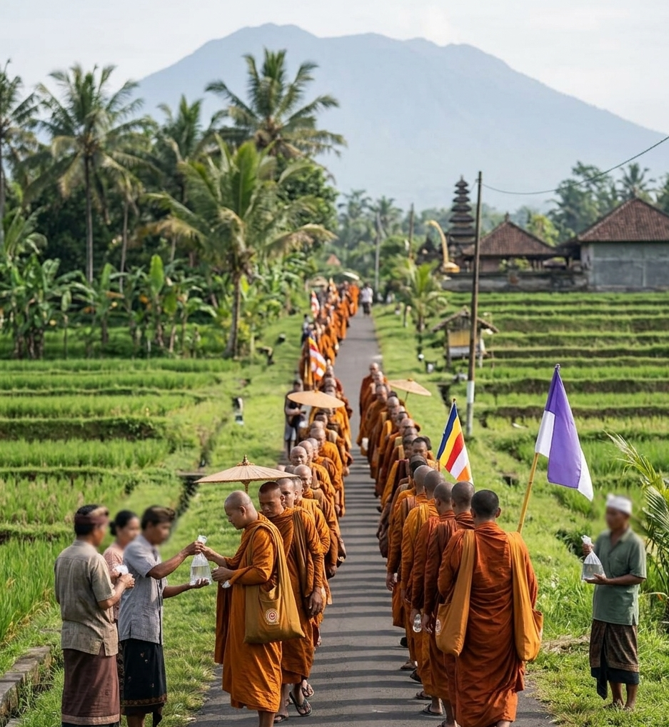 Misi Kedamaian Waisak 56 Bhikkhu dari 4 Negara Jalani Ritual Jalan Kaki Rute Bali menuju Borobudur