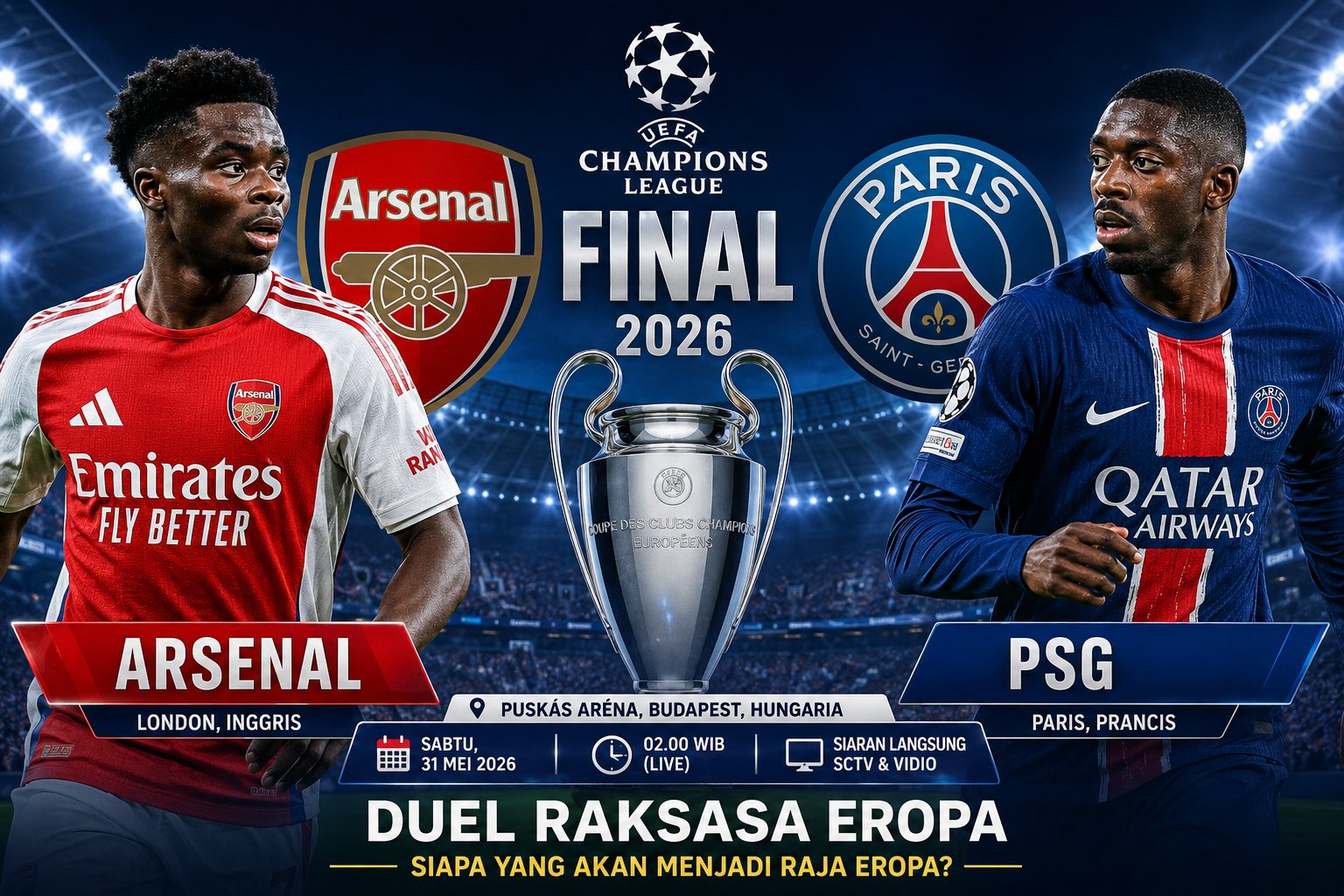 Persiapan Matang Jelang Final Liga Champions Eropa 2026, Arsenal dan PSG Siap Ukir Sejarah
