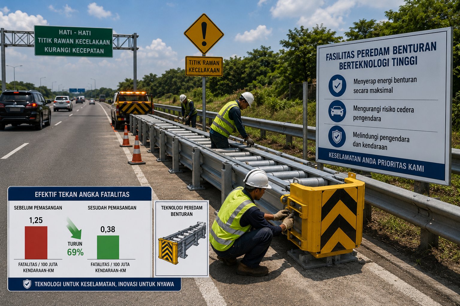 Pemasangan Fasilitas Peredam Benturan Berteknologi Tinggi Di Titik Rawan Kecelakaan Jalan Tol Efektif Tekan Angka Fatalitas Pengendara