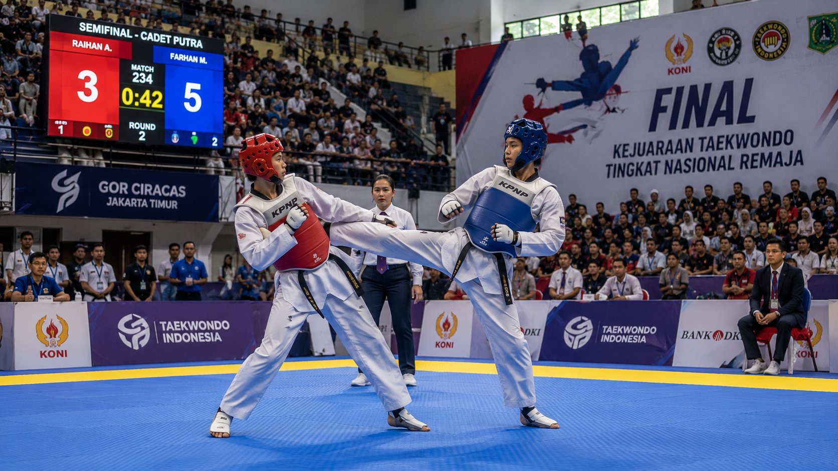 Kejuaraan Taekwondo Bergengsi Di GOR Ciracas Memasuki Babak Final Dengan Lonjakan Ketat Kompetisi Atlet Remaja Tingkat Nasional