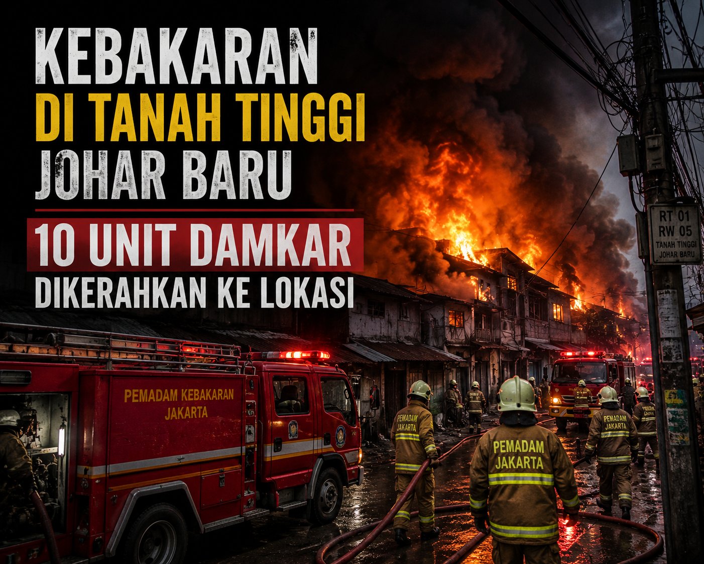 Kebakaran di Tanah Tinggi Johar Baru, 10 Unit Damkar Dikerahkan ke Lokasi