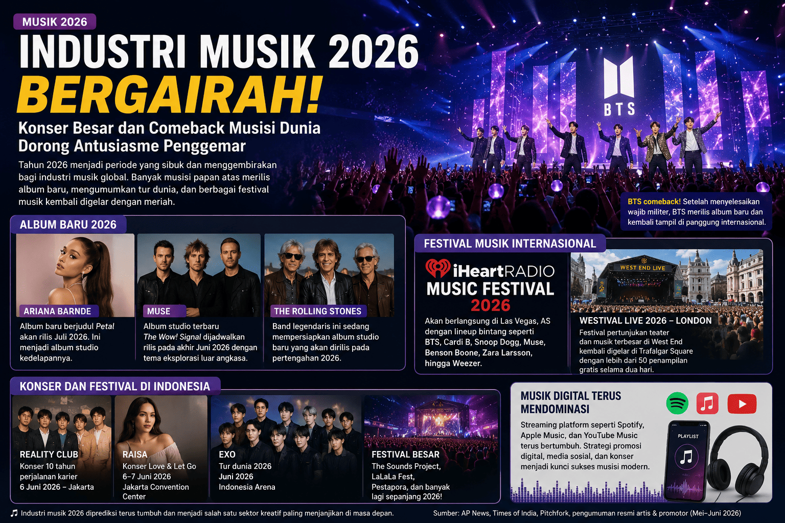 Industri Musik 2026 Bergairah Konser Besar dan Comeback Musisi Dunia Dorong Antusiasme Penggemar