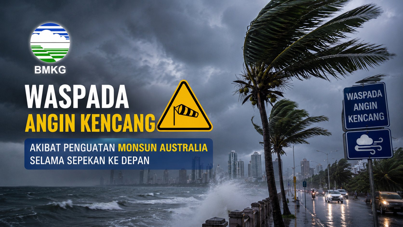 BMKG Mengimbau Masyarakat Waspada Potensi Angin Kencang Akibat Penguatan Monsun Australia Selama Sepekan ke Depan