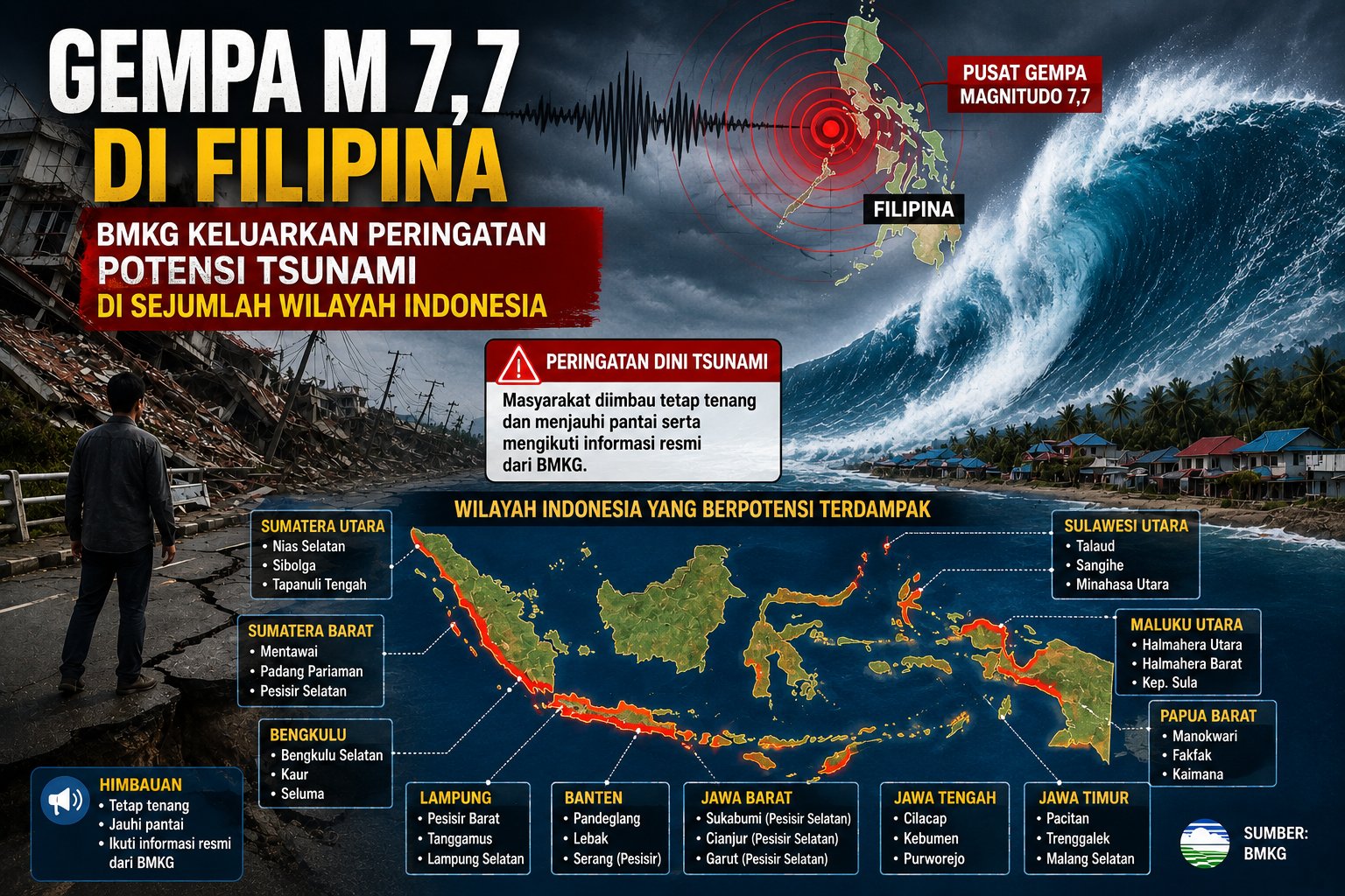 Gempa M 7,7 di Filipina, BMKG Keluarkan Peringatan Potensi Tsunami di Sejumlah Wilayah Indonesia