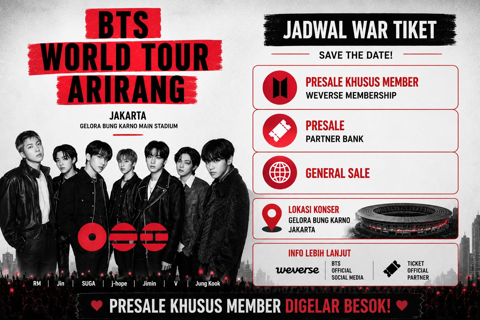 Jadwal War Tiket Konser BTS Jakarta Resmi Diumumkan, Presale Khusus Member Digelar Besok