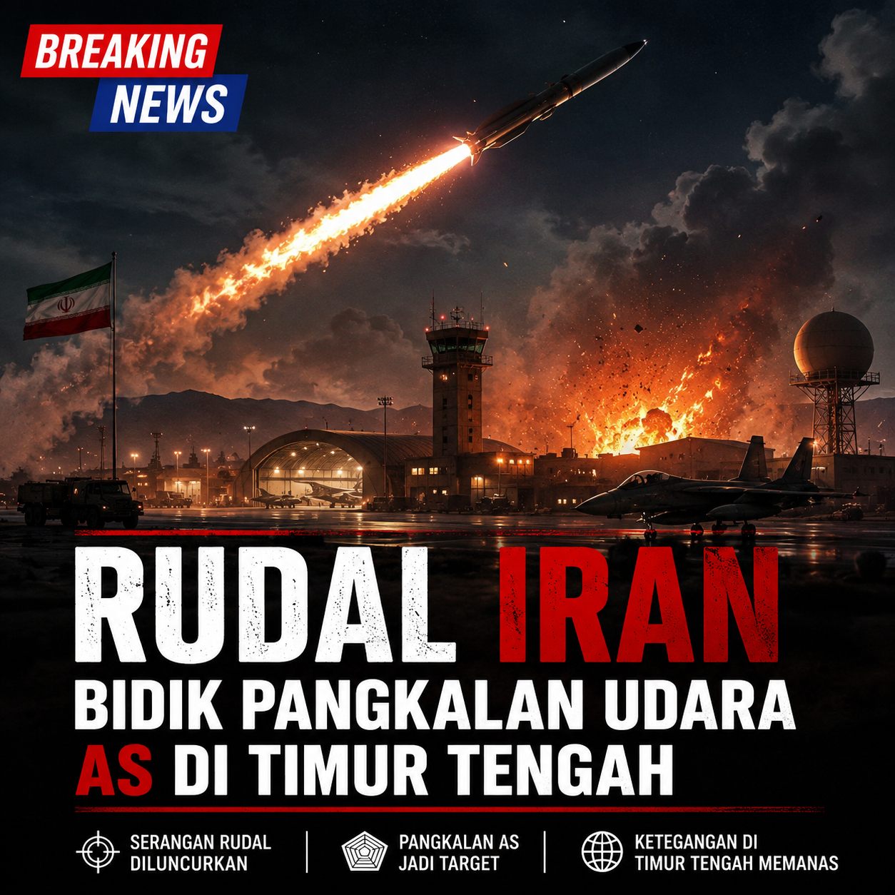 Rudal Iran Bidik Pangkalan Udara AS di Timur Tengah