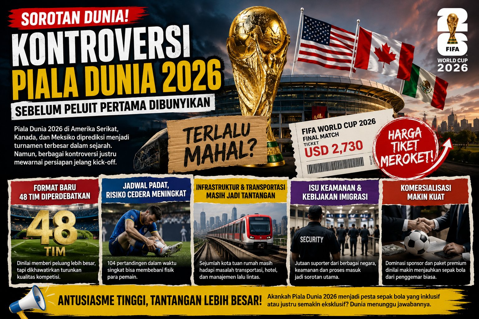 Kontroversi Jelang Piala Dunia 2026: Dari Harga Tiket Fantastis hingga Kekhawatiran Infrastruktur