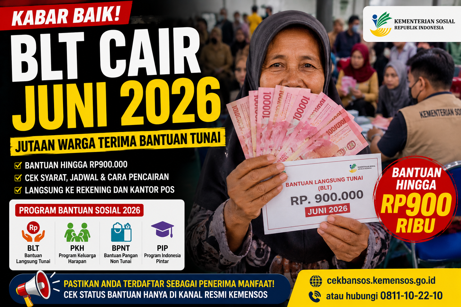 BLT Cair Lagi Juni 2026, Jutaan Keluarga Penerima Manfaat Dapat Bantuan Hingga Rp900 Ribu