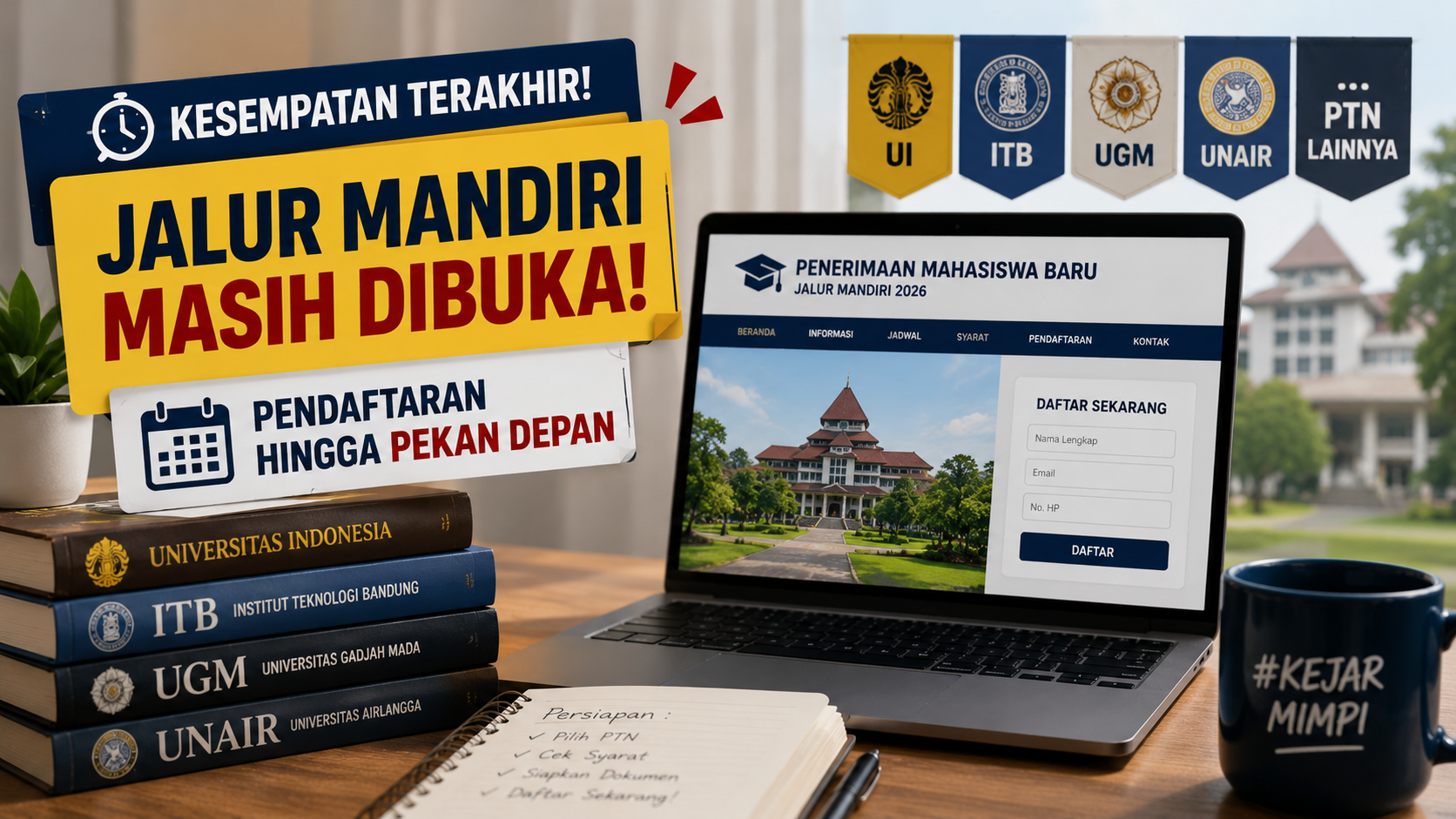Kesempatan Terakhir! Jalur Mandiri Sejumlah PTN Favorit 2026 Masih Buka Pendaftaran hingga Pekan Depan