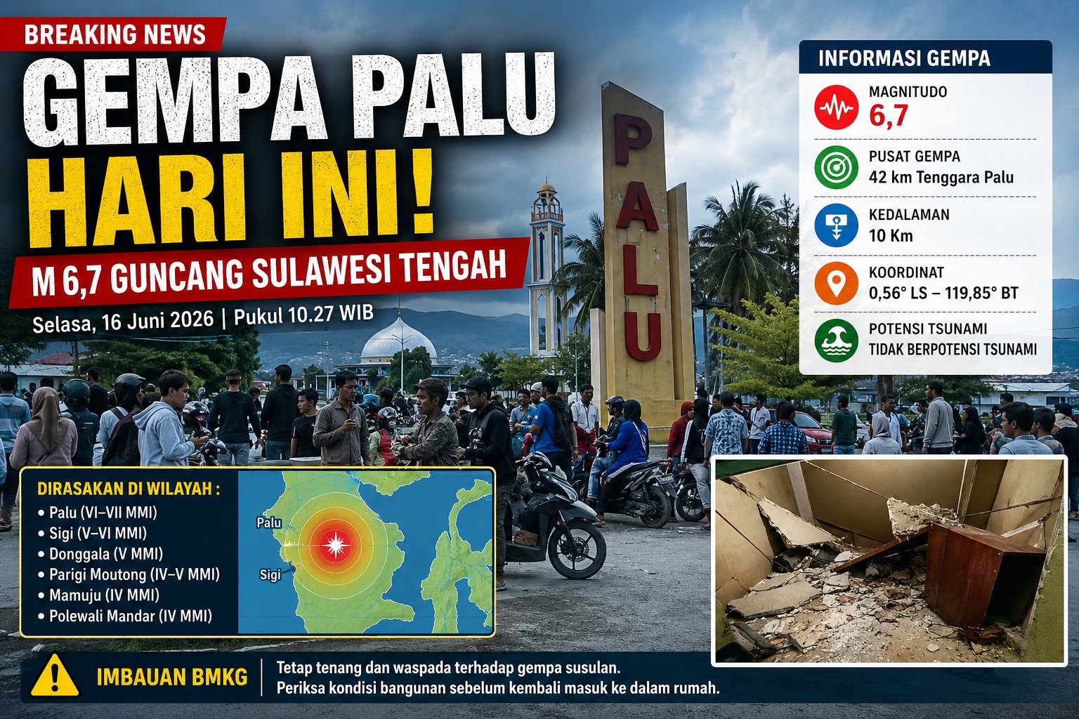 Gempa Palu Hari Ini M 6,7 Guncang Sulawesi Tengah, Warga Berhamburan Keluar Rumah