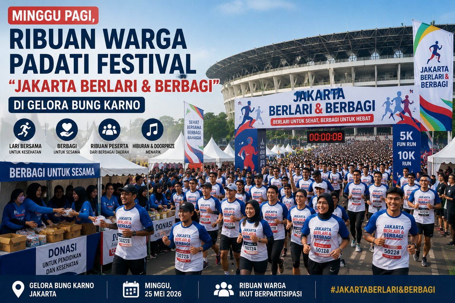Minggu Pagi, Ribuan Warga Padati Festival "Jakarta Berlari & Berbagi" di Gelora Bung Karno