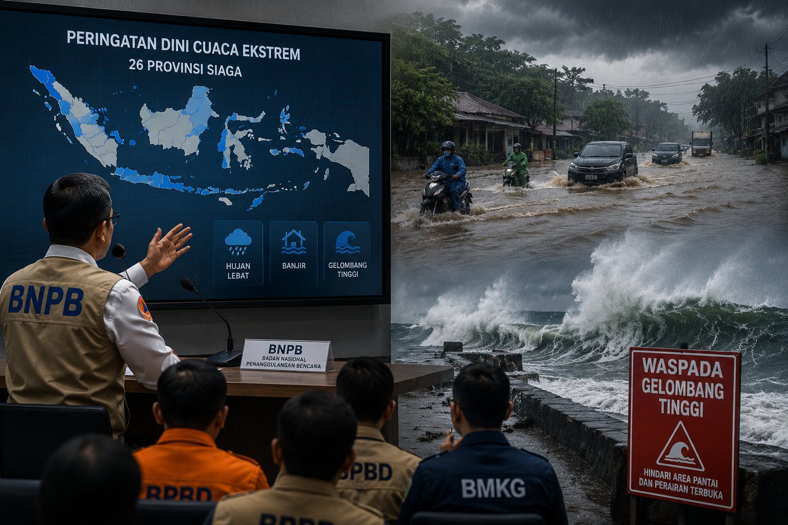 BNPB Imbau 26 Provinsi Siaga Hadapi Cuaca Ekstrem, Waspada Banjir dan Gelombang Tinggi