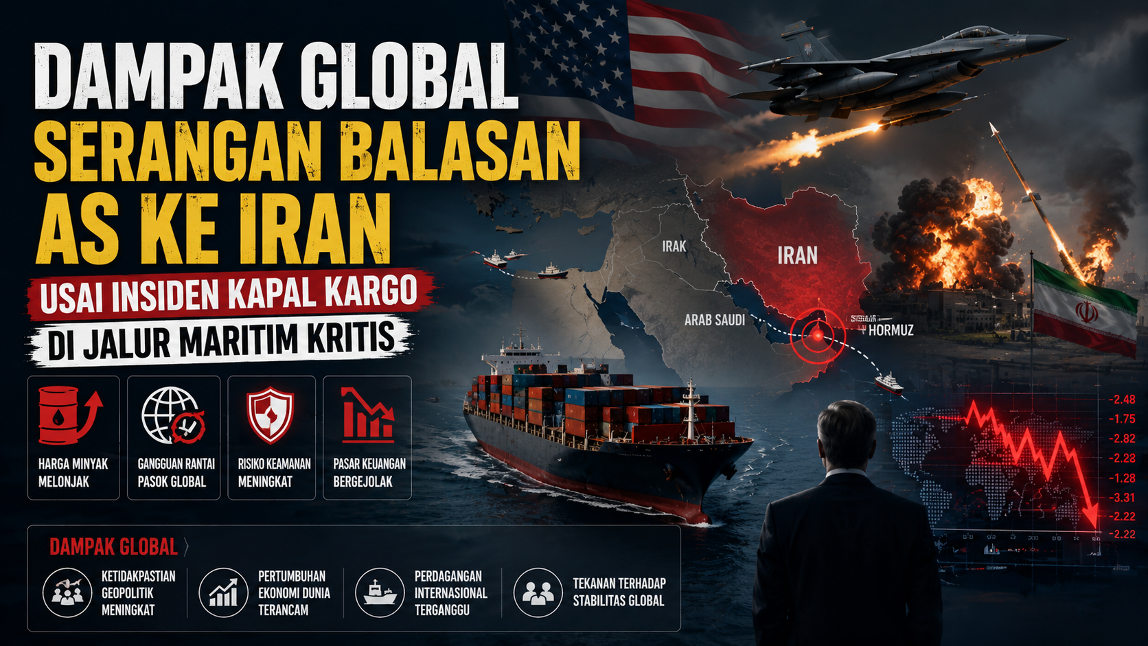 Dampak Global Serangan Balasan AS ke Iran Usai Insiden Kapal Kargo di Jalur Maritim Kritis