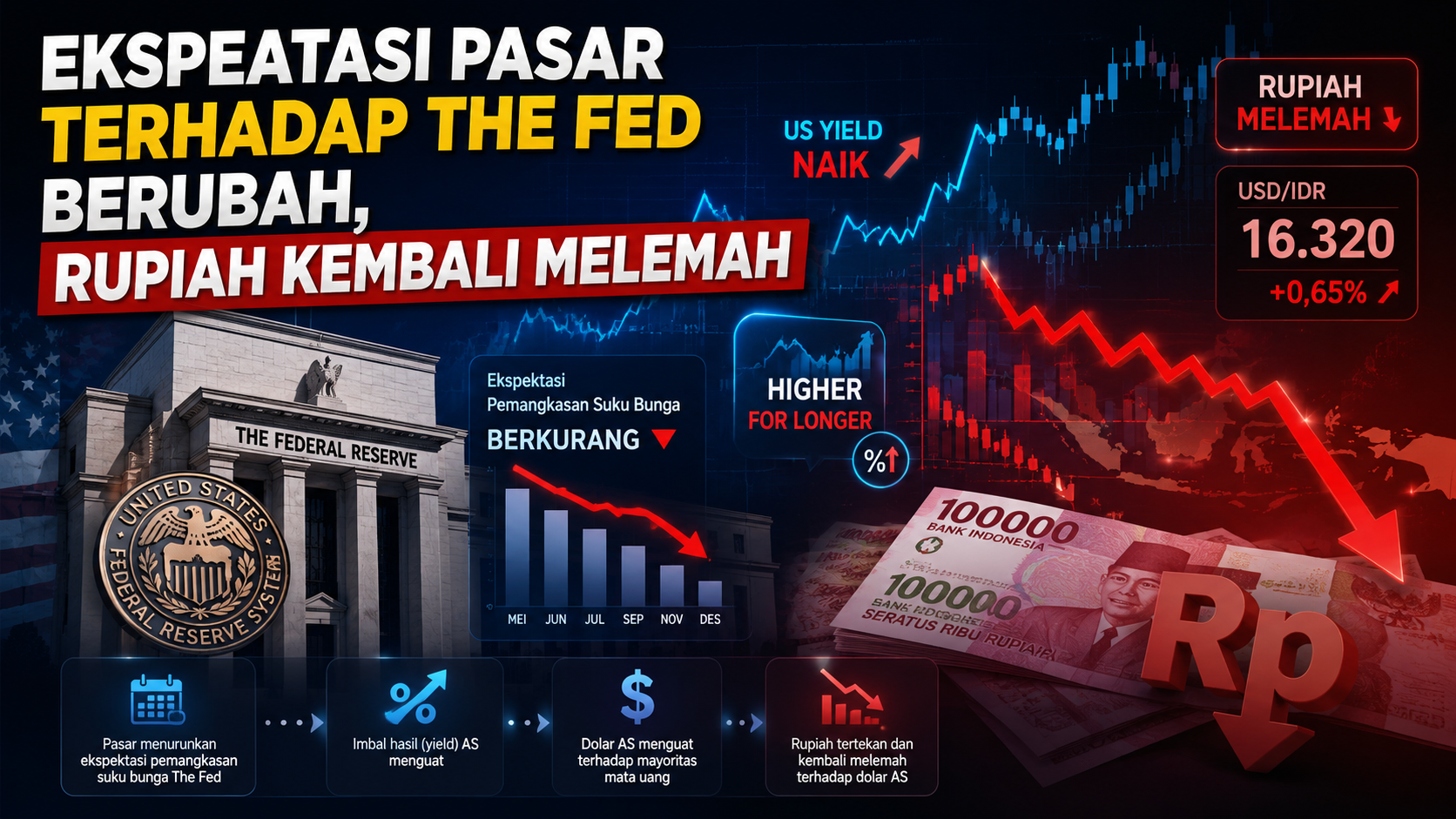 Ekspektasi Pasar Terhadap The Fed Berubah, Rupiah Kembali Melemah