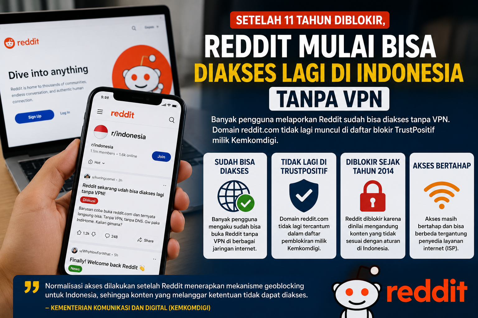 Setelah 11 Tahun Diblokir, Reddit Mulai Bisa Diakses Lagi di Indonesia Tanpa VPN
