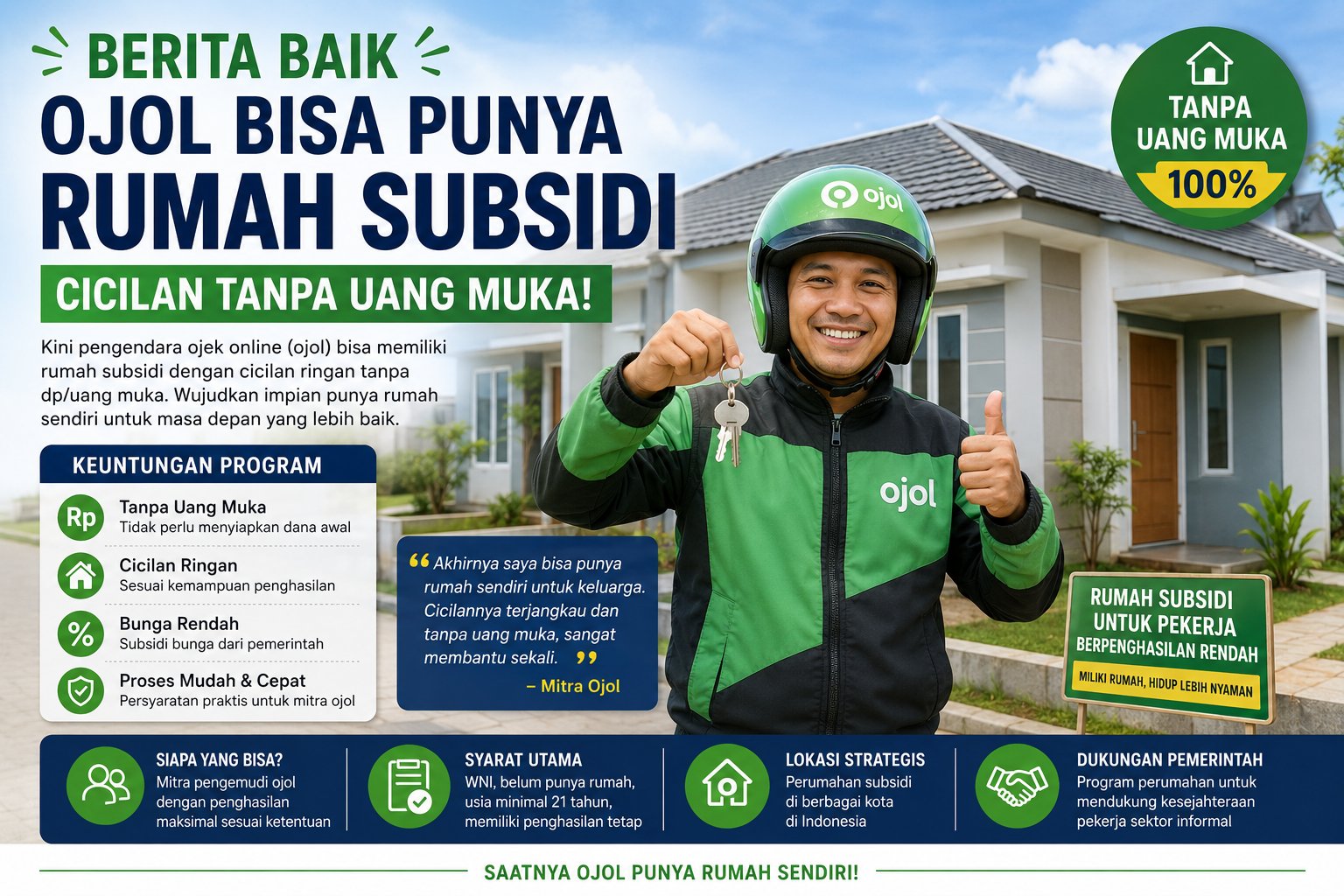Kabar Baik untuk Pengemudi Ojol, Kini Bisa Miliki Rumah Subsidi Tanpa Uang Muka