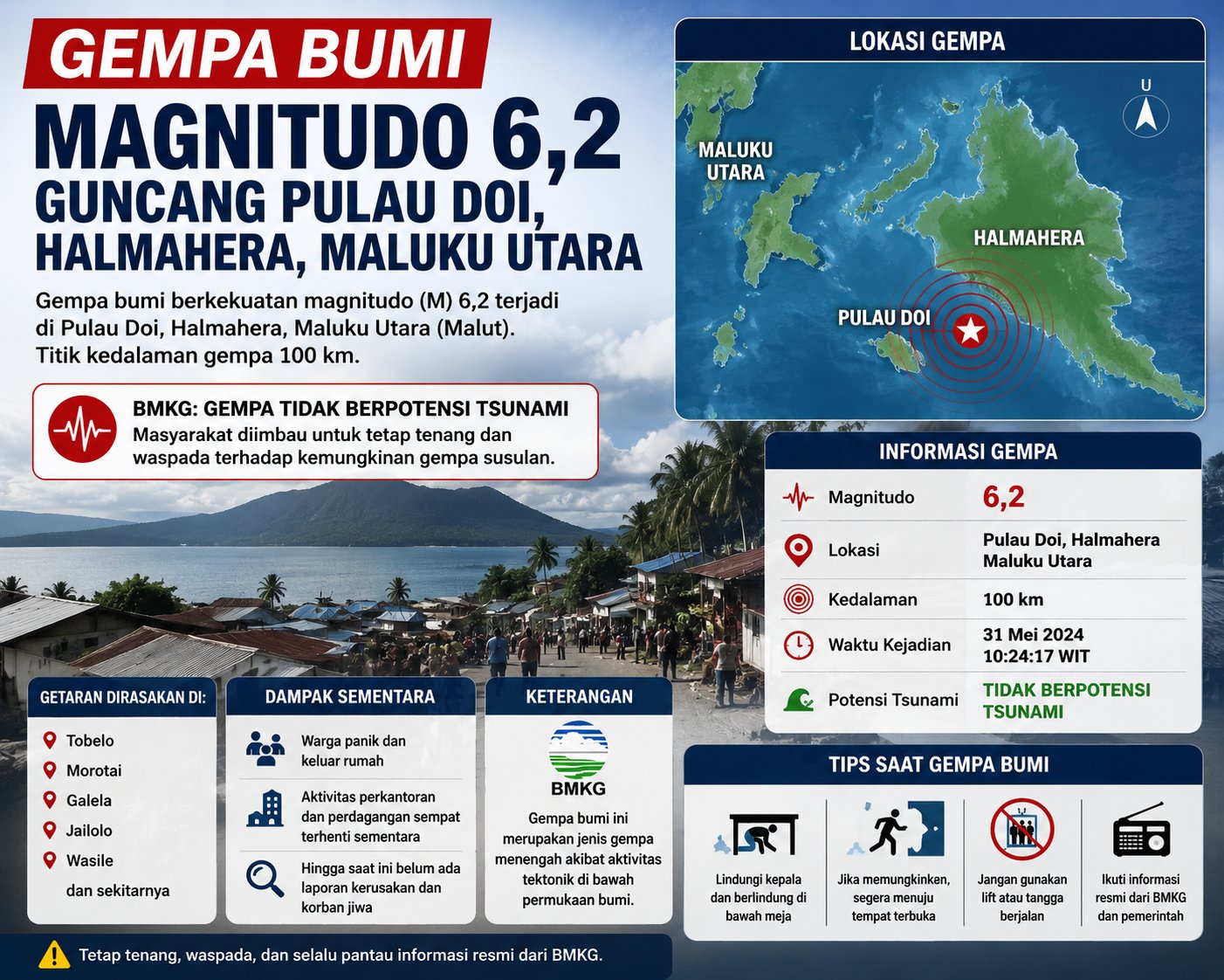 Gempa Magnitudo 6,2 Guncang Pulau Doi, Halmahera, Getaran Terasa di Sejumlah Wilayah Maluku Utara