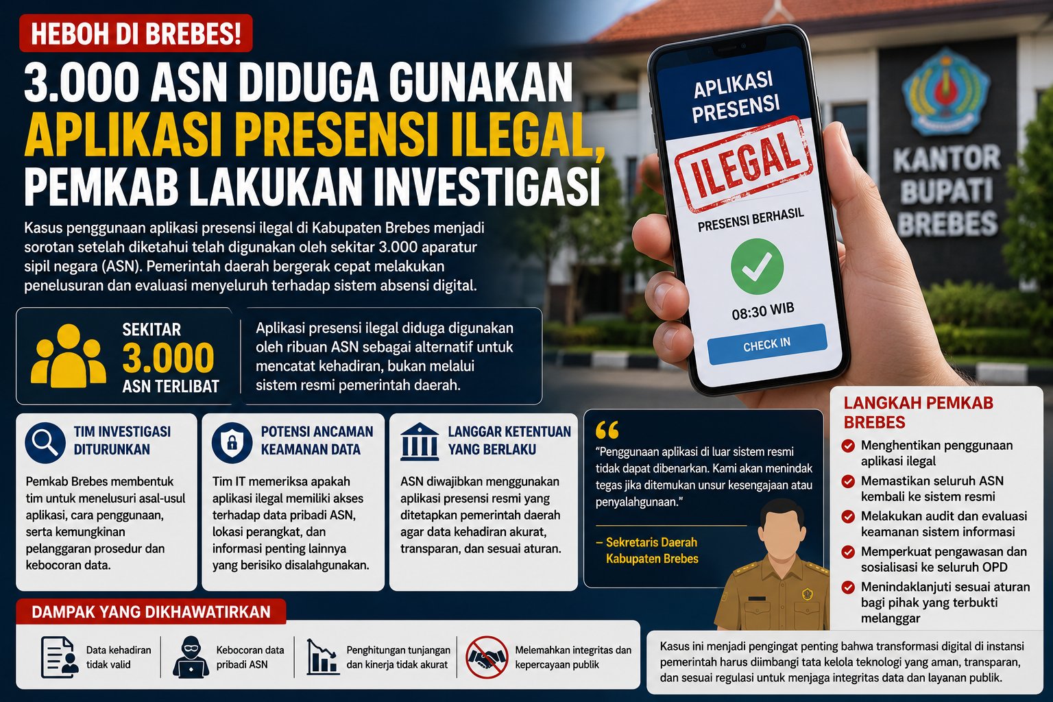 Heboh! Sekitar 3.000 ASN di Brebes Diduga Gunakan Aplikasi Presensi Ilegal, Pemkab Lakukan Investigasi