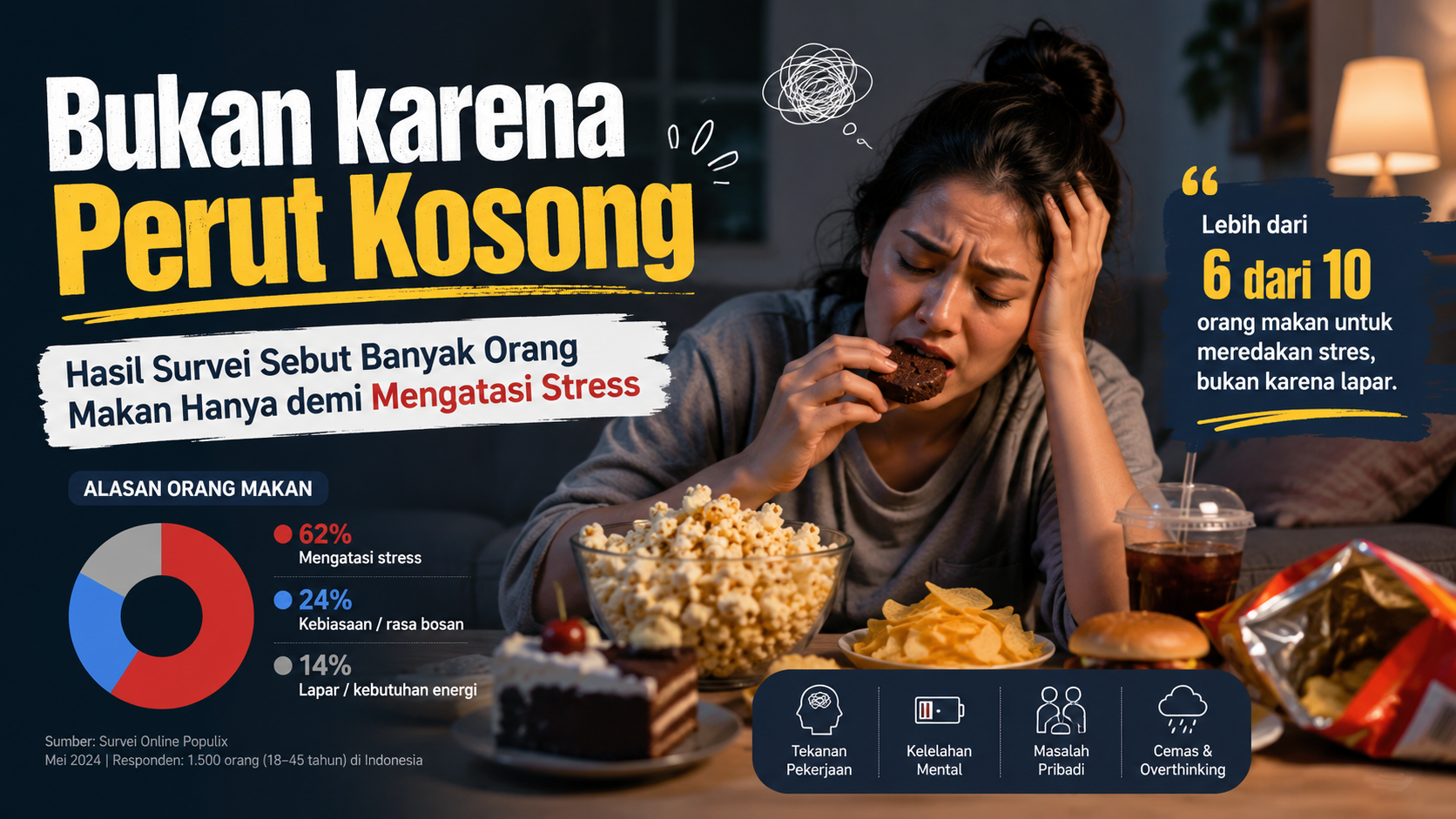 Bukan karena Perut Kosong Hasil Survei Sebut Banyak Orang Makan Hanya demi Mengatasi Stress