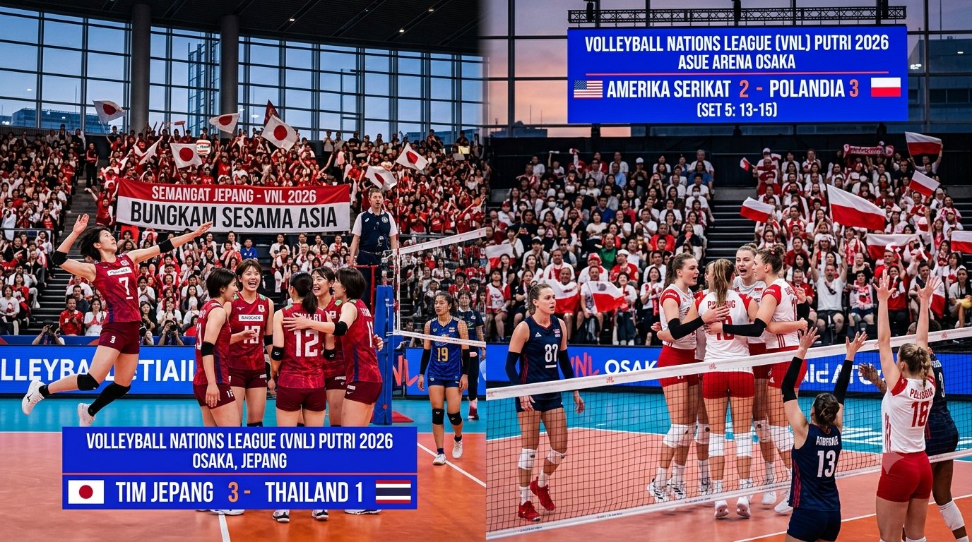 Hasil VNL Putri 2026 Jepang Redam Thailand, Amerika Serikat Tumbang Lewat Drama 5 Set Kontra Polandia