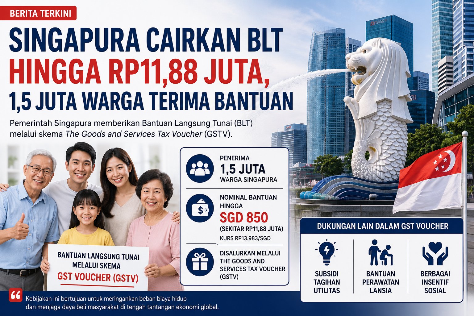 Singapura Cairkan BLT hingga Rp11,88 Juta, 1,5 Juta Warga Terima Bantuan Tunai dari Pemerintah