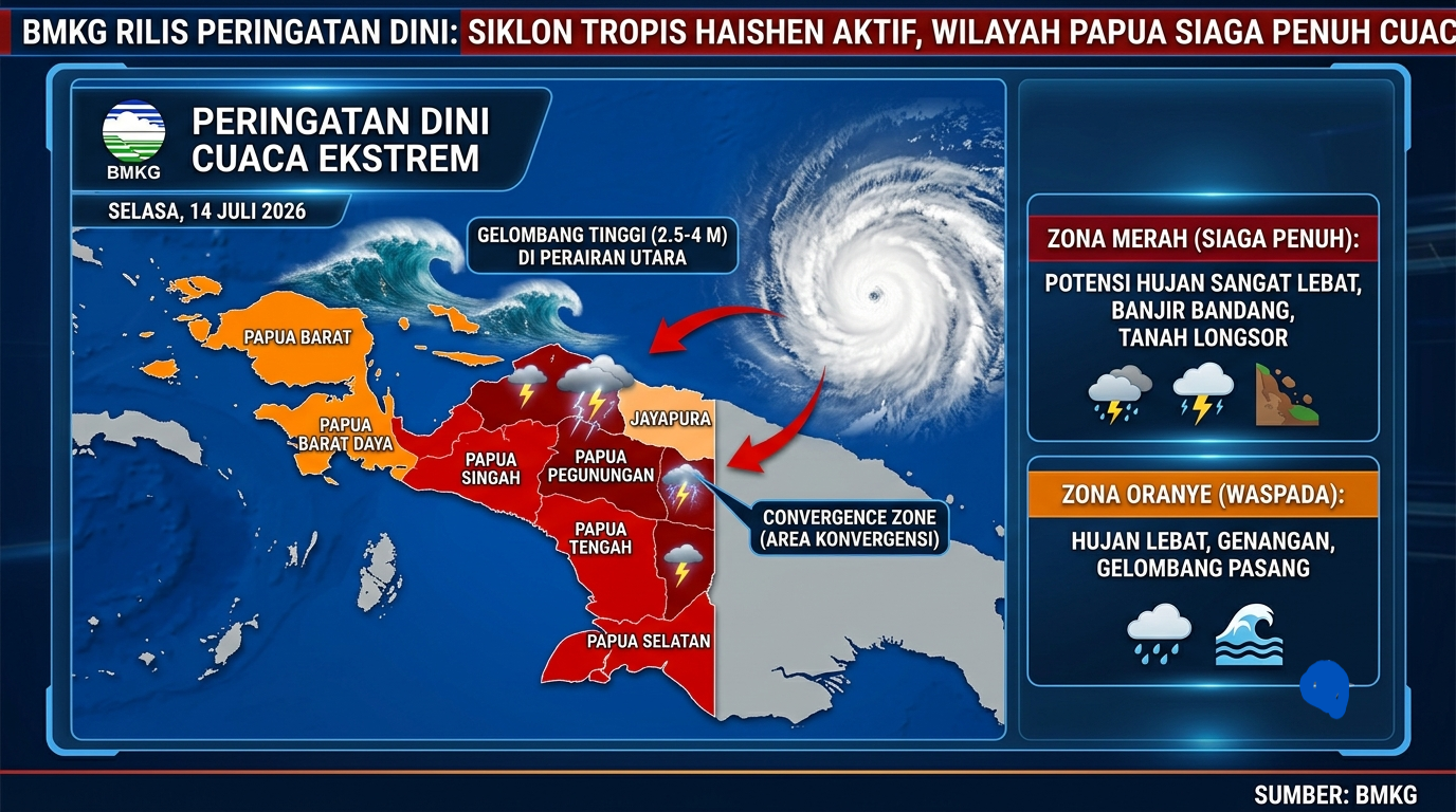 BMKG Rilis Peringatan Dini Siklon Tropis Haishen Aktif, Wilayah Papua Siaga Penuh Cuaca Ekstrem